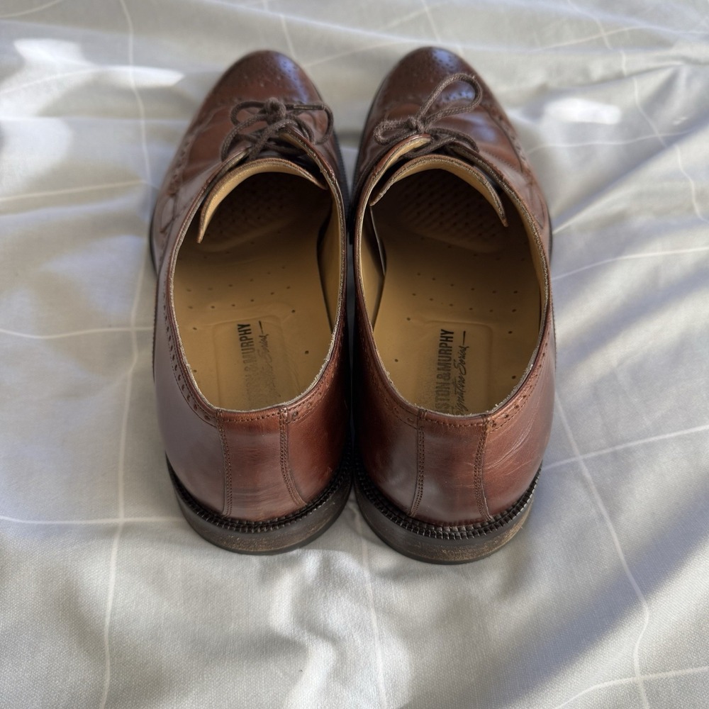 10.5 M Johnson & Murphy Italy Mens Brown Cap Toe Oxford Dress Shoes Lace Up EUC - Picture 4 of 9